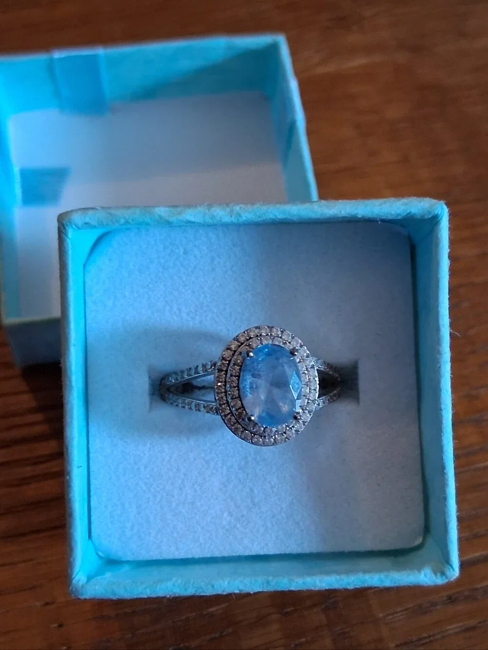 Sterling Silver Blue Gem Halo Ring - Blue